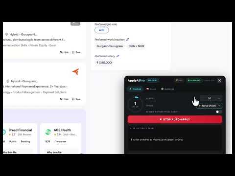 ApplyAI Pro assistant automating internal job applications on Naukri using AI