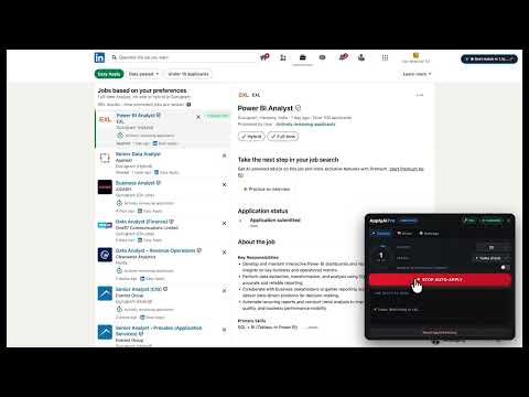 ApplyAI Pro Chrome Extension automatically applying to LinkedIn Easy Apply jobs with AI-generated answers