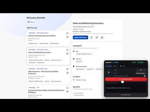 ApplyAI Pro automating Indeed applications with human-like precision and instant form completion